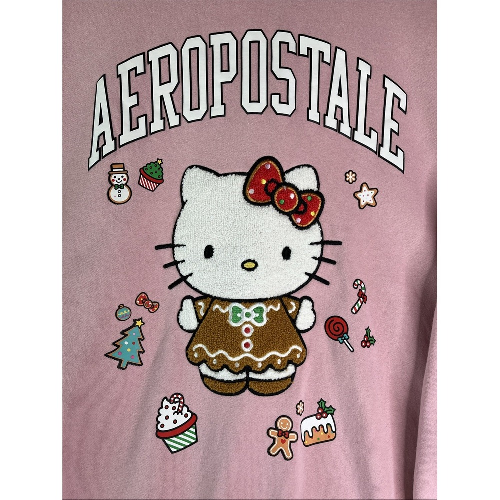 Aeropostale Pink Hello Kitty‎ Christmas Gingerbread Embroidered Sweatshirt 2XL